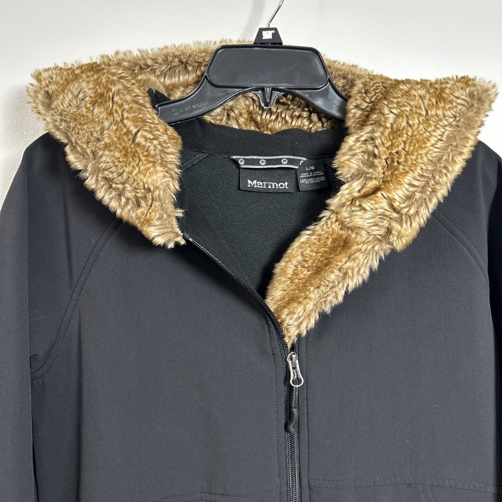 Marmot Women L Jacket Black Faux Fur Lined Hooded 3896 - Picture 6 of 10